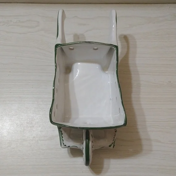 Vintage Spring Easter Porcelain Planter Hand Painted Floral Wheelbarrow Portugal - Picture 3 of 5